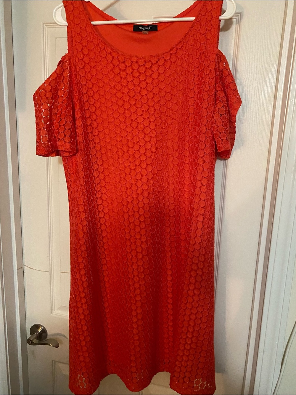 Nine West Orange Cold-Shoulder Lace Midi Dress
